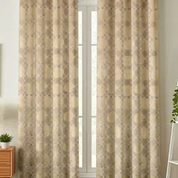 GEET CREATIONS Cream-Coloured & Blue Set of 2 Geometric Long Door Curtain image 3