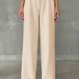BAESD Women Relaxed Straight Leg High-Rise Non-Iron Regular Trousers-image-81