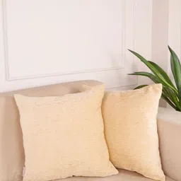STITCHNEST Beige 2 Pieces Velvet Square Shaped Cushion Covers-image-10