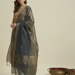 Dupatta Bazaar Striped Zari Chanderi Silk Dupatta image 3