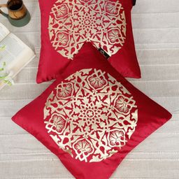 HOSTA HOMES Maroon 2 Pcs Anti-Odour Ethnic Motifs Printed Velvet Square Cushion Covers-picture-5
