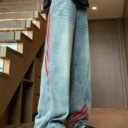 StyleCast Men Washed Wide Leg Cotton Jeans With Red Side Stripe-picture-27