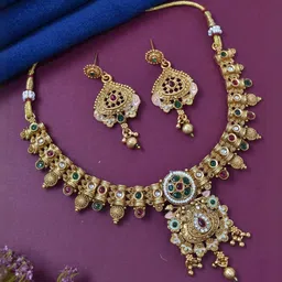 MEIRA JEWELLERY Gold-Plated Kundan Studded & Beaded Jewellery Set-picture-37