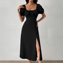 Sugathari Puff Sleeve Fit & Flare Midi Dress-image-39