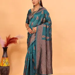 KALINI Ethnic Motifs Woven Design Zari Banarasi Saree image 5