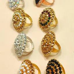 DIVYANSHI COLLECTION Pack Of 8 Multicolour Ad Brass Diamond Gold Silver Plated Ring Set image 2