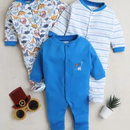 BUMZEE Boys Pack of 3 Printed Long Sleeves Sleepsuit-picture-54