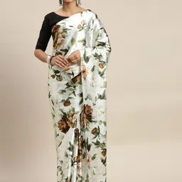 ODETTE Floral Printed Satin Saree image 1