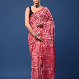Taavi Dabu Geometric Printed Pure Cotton Saree With BlousePiece image 2