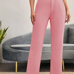 BAESD Women Solid Relaxed Straight Leg High-Rise Trousers-picture-36