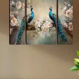 Myntra Elegant Homes Beige & Blue 3 Pieces Peacock Printed Wall Art-picture-28