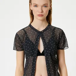 Koton Women Geometric Printed Tie-Up Neck Polyester Top-picture-24
