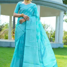 Areca Designer Ethnic Motifs Zari Linen Blend Banarasi Saree-image-8