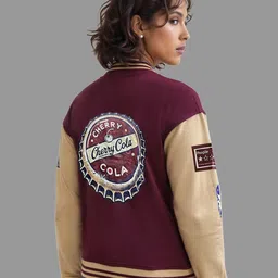 IZF Women Dual Red and Beige Varsity Jacket image 5
