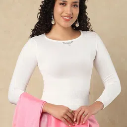 SALWAR STUDIO Women Embellished Round Neck Stretchable Saree Blouse-picture-28