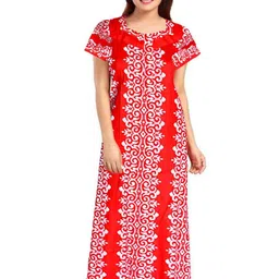 AAKARSHANA Red Pure Cotton Maxi Printed Nightdress-picture-21