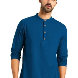 APEKTRA Cotton Mandarin Collar Roll-Up Sleeves Straight Short Kurta-picture-18