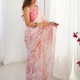 Mitera Floral Mirror Work Silk Blend Saree image 3