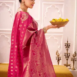 MADHAVPRIYA Ethnic Motifs Zari Banarasi Saree with Blouse Piece image 2