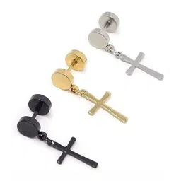 JaiShree Jewels Men Set Of 3 Stainless Steel Gold-Plated Circular Drop Earrings-image-81