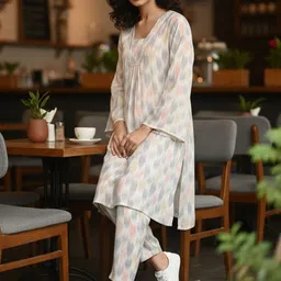 fusion by glitchez Printed V Neck Tunic & Trousers Co-Ords-picture-41