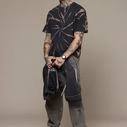 Moda Rapido Men Washed Effect Dyed Round Neck Cotton Oversized T-shirt image 4