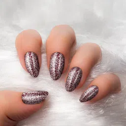 JENNA 24 Pcs French Tip Almond Shape Press-On Acrylic Artificial Nails - Glitter Maroon image 3