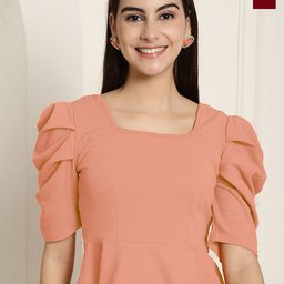 Tromko Women Solid Square Neck Puff Sleeve Peplum Top-picture-18