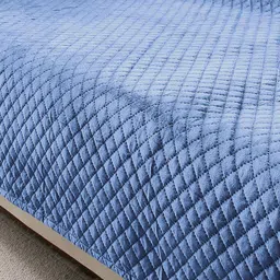 HOKIPO Blue Solid Velvet 1 Piece 2 Seater Sofa Cover Mat with Pockets on Armrest image 2