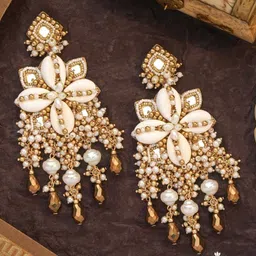 EVERSTYLISH Sanjoya Beads, Shells & Glass Drop Embroidered Earrings-picture-14