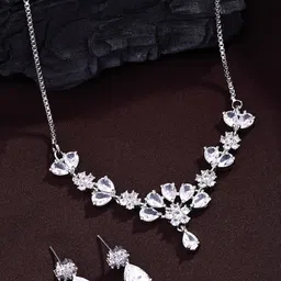 ZENEME Rhodium-Plated American Diamond Studded Jewellery Set-picture-37