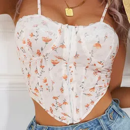 StyleCast Women Floral Print Shoulder Straps Crop Top-image-84