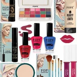 FOPE Set Of 15 Foundation Compact Mascara Lipstick Nail Polish & Brush Set image 1