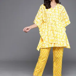 Libas Floral Printed Cotton V Neck Kaftan And Pyjamas-picture-37