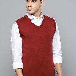 Louis Philippe Men Rust Red Solid Sweater Vest-picture-27