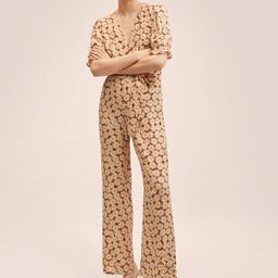 MANGO Women Cream-Coloured & Brown Floral Printed Basic Jumpsuit-picture-45
