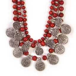 Bamboo Tree Jewels Red & Silver-Toned Metal Necklace-picture-34
