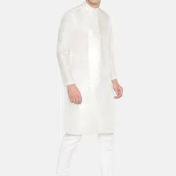 Sethukrishna Men Cream-Coloured Solid Straight Kurta image 3