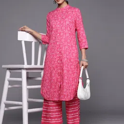 Biba Women Ethnic Motifs Printed Pure Cotton Straight Kurta with Palazzos-picture-22