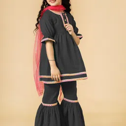 A.T.U.N. Girls Empire Gotta Patti Linen A-Line Kurti With Sharara & Dupatta image 3