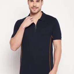 CLUB YORK Men Navy Blue Solid Polo Collar T-shirt-image-34