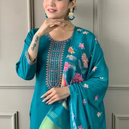 AG TEXTILE Women Ethnic Motifs Embroidered Kurta with Palazzo & Dupatta image 4