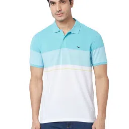 Park Avenue Blue Slim Fit Striped Polo T-Shirt-picture-43