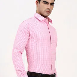 Ya Qalbi Men Premium Tailored Fit Micro Checked Spread Collar Cotton Formal Shirt image 3