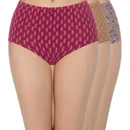 Amante Wine & Beige Cotton Printed Full Brief Panties - Pack Of 3-picture-29