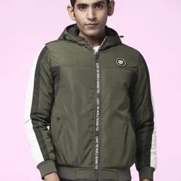 People By Pantaloons Olive Regular Fit Striped Hooded Jacket-picture-7