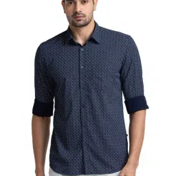 Parx Dark Blue Slim Fit Printed Shirt-picture-30