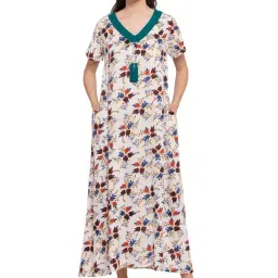 PATRORNA Cream Floral Print Nighty-picture-20
