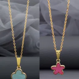 Birado Jewellery Set Of 2 Stainless Steel Gold-Plated Enamelled Pendants With Chain-picture-16