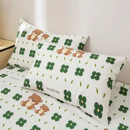 JC HOME White & Green Floral 140 TC King Bedsheet with 2 Pillow Covers image 4